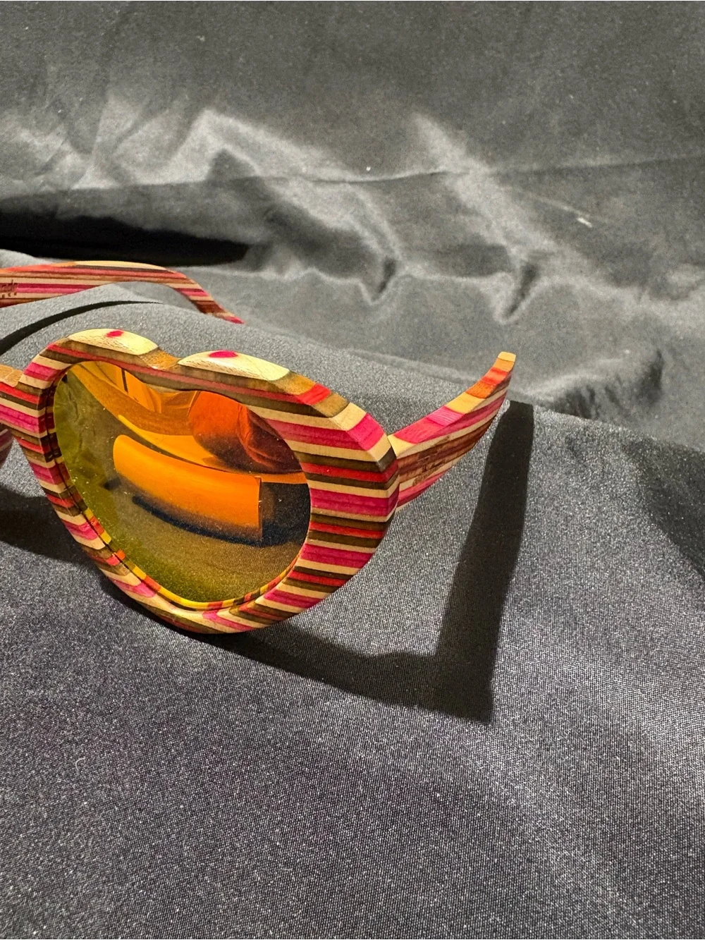 Striped Heart-Shaped Sunglasses with Orange Mirrored Lenses